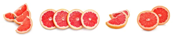 Set Rijpe Gesneden Grapefruits Witte Ondergrond — Stockfoto