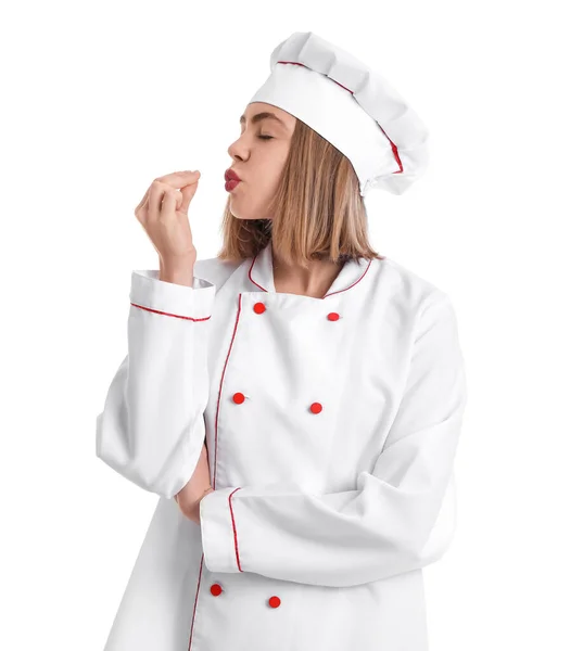 Female Baker Uniform White Background — Stock fotografie
