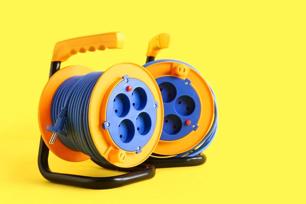 Extension Electric Cable Reels Yellow Background — Stock Photo, Image