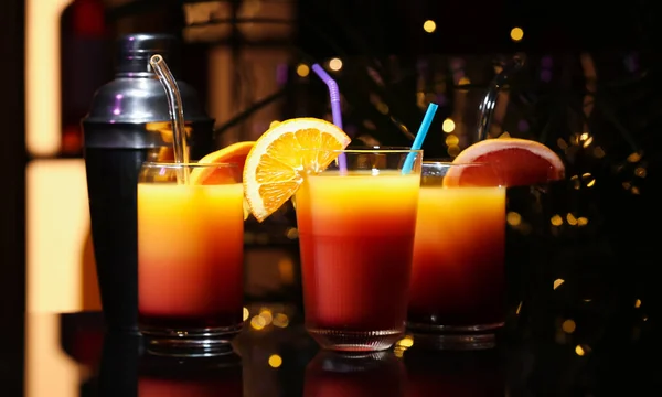 Glasses Tasty Tequila Sunrise Shaker Table Bar — Stock Photo, Image