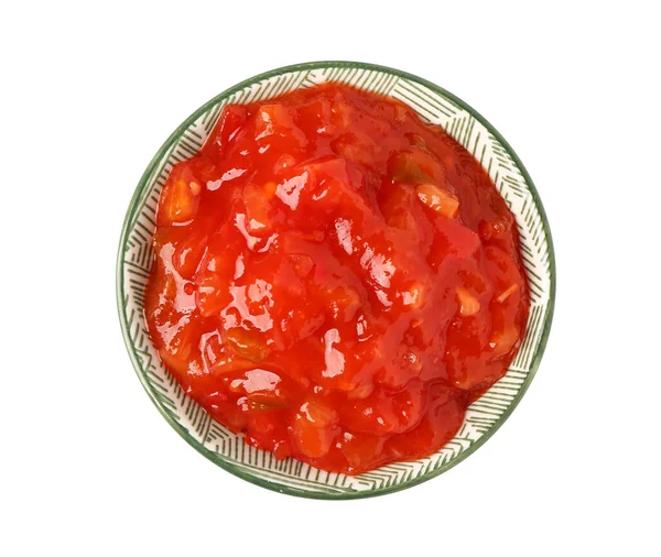 Bowl Delicious Salsa Sauce Isolated White Background — Stock Photo, Image