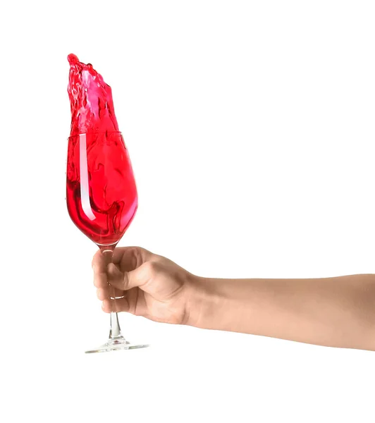 Donna Con Bicchiere Vino Rosso Sfondo Bianco — Foto Stock