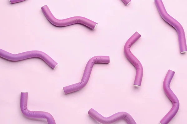 Hair Curlers Pink Background Closeup — Stock Photo, Image
