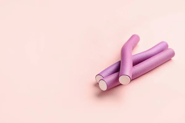 Hair Curlers Pink Background — Stock Photo, Image