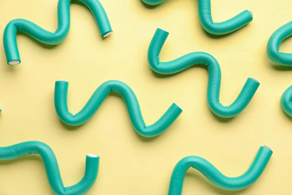 Hair Curlers Yellow Background Closeup — Stock Photo, Image
