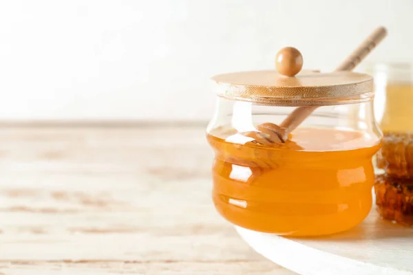 Jar Sweet Honey Dipper Table — Stock Photo, Image