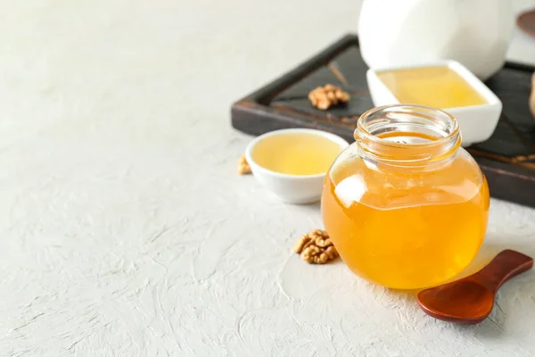 Jar Sweet Honey Light Background — Stock Photo, Image