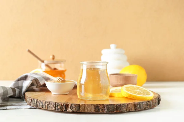Jar Sweet Honey Lemon Table — Stock Photo, Image