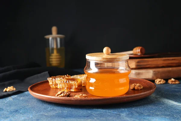 Jar Sweet Honey Combs Table — Stock Photo, Image