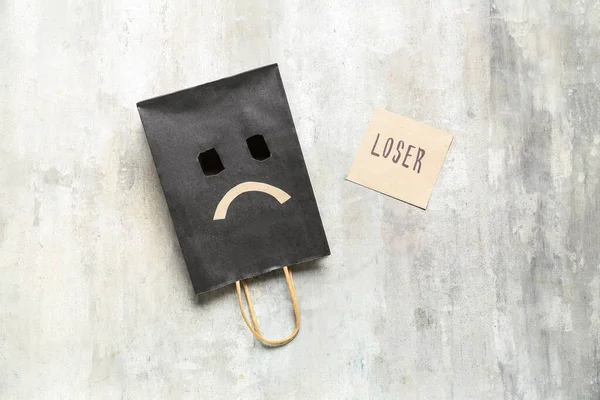 Paper Bag Sad Smile Word Loser Grunge Background — Stock Photo, Image