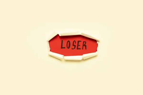 Word Loser Visible Travers Trou Dans Papier Blanc — Photo