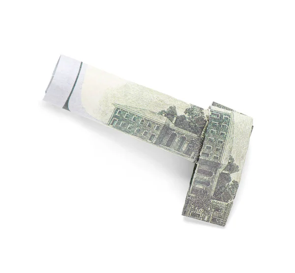 Origami Tabancası Beyaz Arkaplanda Dolar Banknotlarından Yapılmıştır — Stok fotoğraf