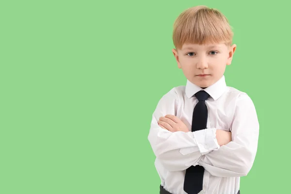 Funny Little Businessman Green Background — Stock Photo, Image