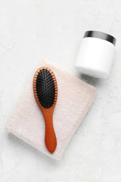 Hair Brush Towel Styling Cream White Background — Stock Photo, Image