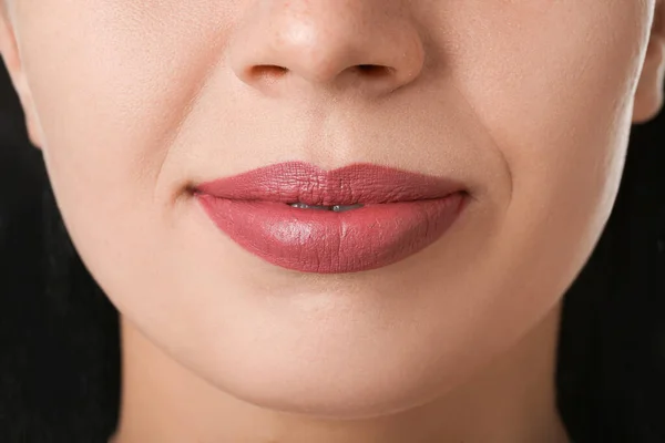 Woman Pink Lips White Background Closeup — Stock Photo, Image