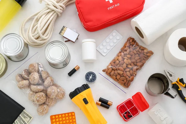 Necessities Emergency Bag White Table — Stock Photo, Image