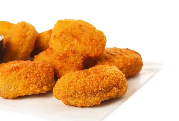 Smaklig Kyckling Nuggets Vit Bakgrund Närbild — Stockfoto
