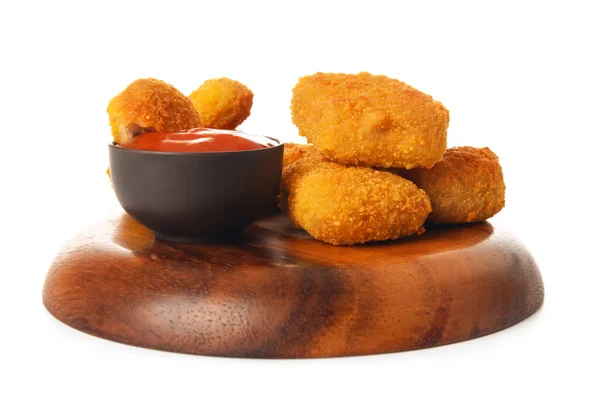 Plate Tasty Nuggets Ketchup White Background — Stock Photo, Image