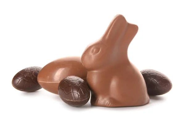 Chocolate Easter Eggs Bunny Isolated White Background — Stock Photo, Image