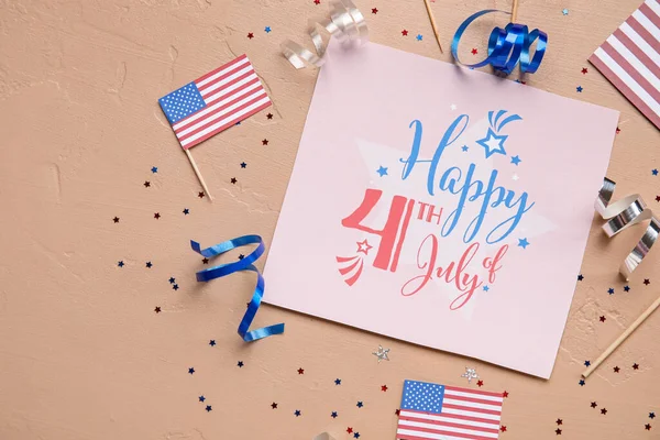 Greeting Card Independence Day Stars Usa Flags Beige Background — Stock Photo, Image