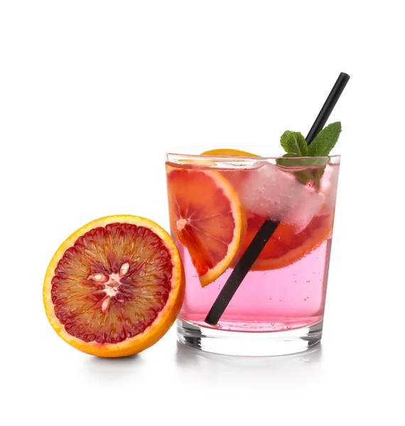 Glass Tasty Blood Orange Lemonade Isolated White Background — Stock Photo, Image