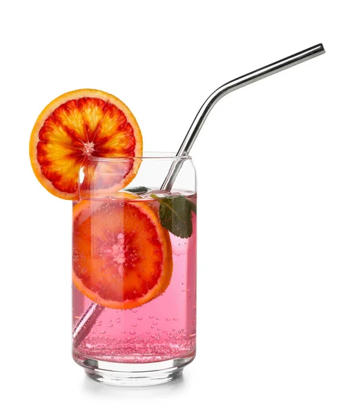 Szklanka Smacznej Krwi Pomarańczowa Lemoniada Izolowana Białym Tle — Zdjęcie stockowe