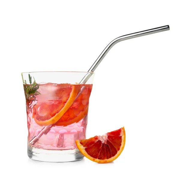 Glass Tasty Blood Orange Lemonade Isolated White Background — Stock Photo, Image