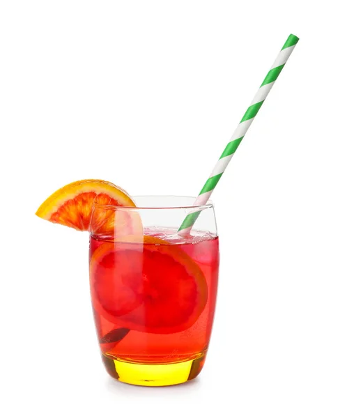 Bicchiere Gustosa Limonata Arancio Sangue Isolato Sfondo Bianco — Foto Stock