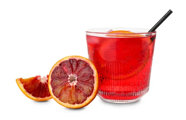Glas Smakelijk Bloed Sinaasappellimonade Geïsoleerd Witte Achtergrond — Stockfoto