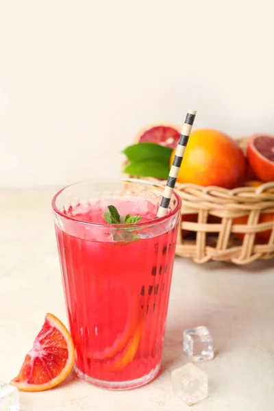 Glass Tasty Blood Orange Lemonade Light Background — Stock Photo, Image