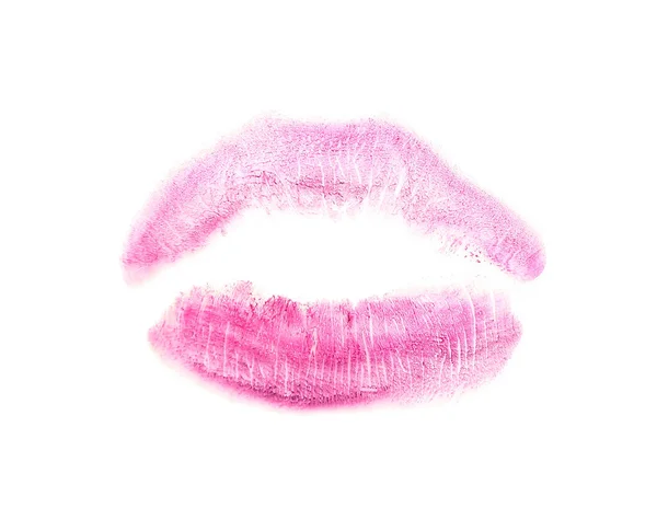 粉红唇膏在白底上的吻印 — 图库照片