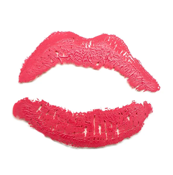 Rode Lippenstift Kus Mark Witte Achtergrond — Stockfoto