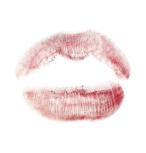 Lippenstift Kus Mark Witte Achtergrond — Stockfoto