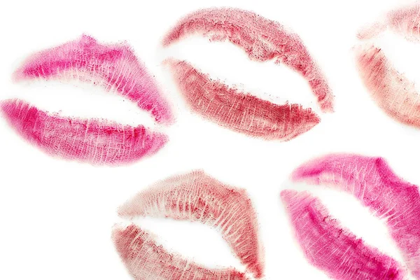 Lipstick Kiss Marks White Background — 스톡 사진