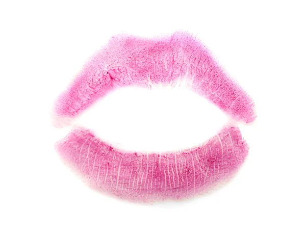 Pink Lipstick Kiss Mark White Background — Fotografia de Stock