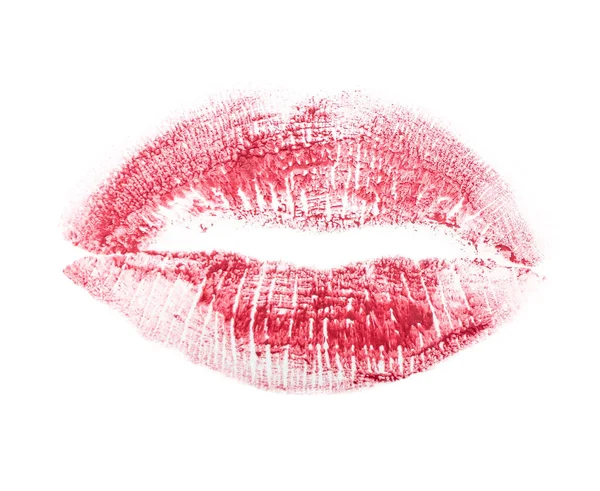 Red Lipstick Kiss Mark White Background — Stock Photo, Image