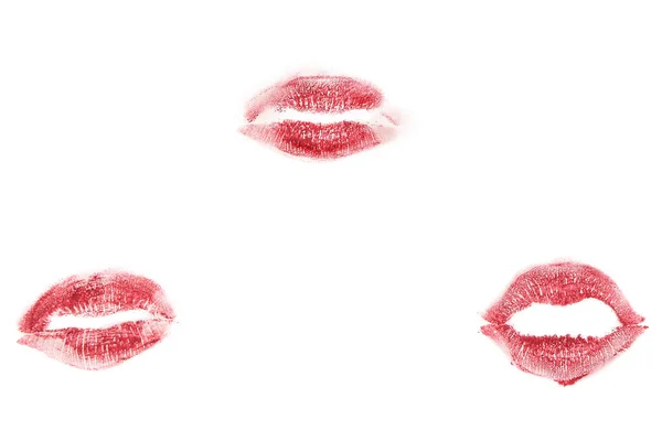 Red Lipstick Kiss Marks White Background — Stok fotoğraf