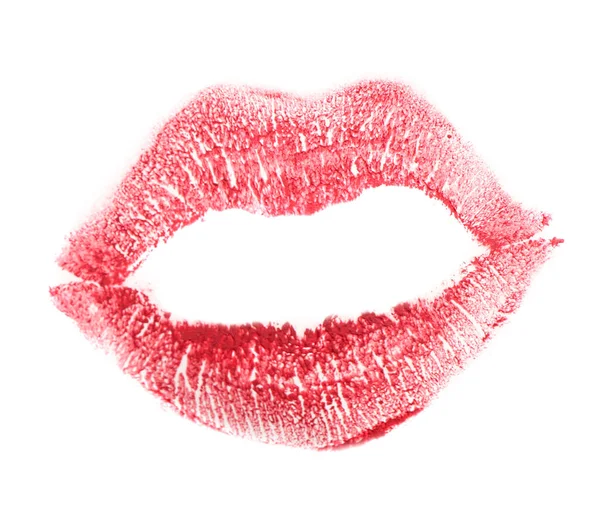 Batom Vermelho Beijo Marca Fundo Branco — Fotografia de Stock