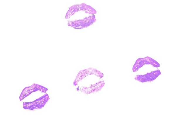 Liliowe Ślady Pocałunku Białym Tle — Zdjęcie stockowe