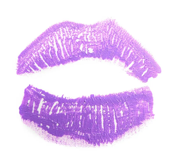 Tanda Ciuman Lipstik Lilac Pada Latar Belakang Putih — Stok Foto