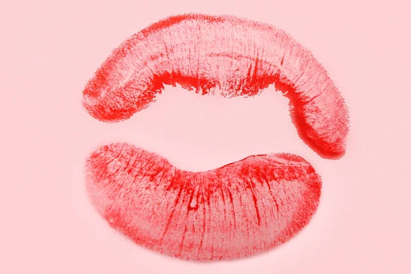 Red Lipstick Kiss Mark Pink Background — Stock Photo, Image