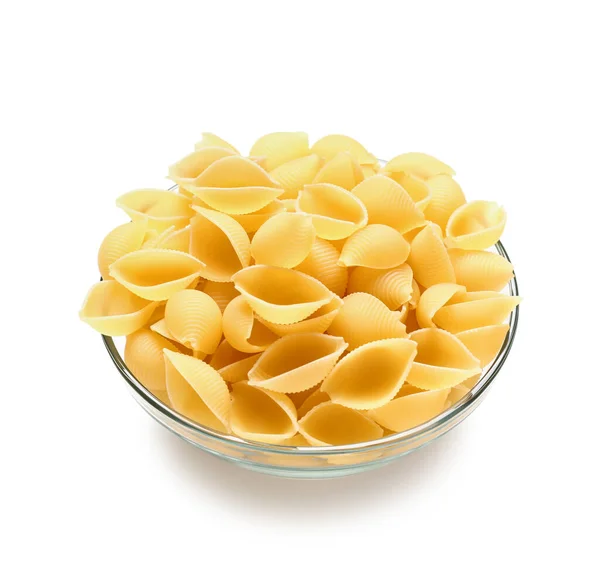Bowl Raw Conchiglie Pasta Isolated White Background — Stock Photo, Image