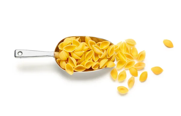 Scoop Raw Conchiglie Pasta Isolated White Background — Stock Photo, Image