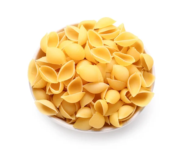 Bowl Raw Conchiglie Pasta Isolated White Background — Stock Photo, Image