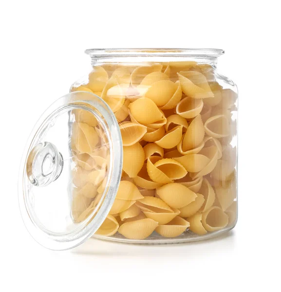 Jar Raw Conchiglie Pasta Isolated White Background — Stock Photo, Image