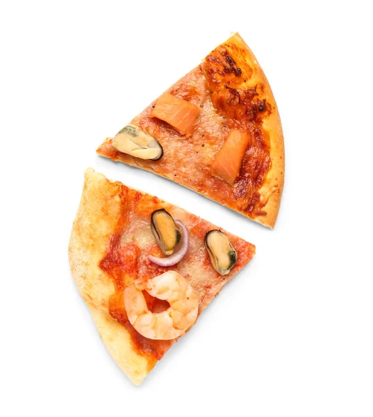 Slices Tasty Seafood Pizza White Background — Stock Photo, Image