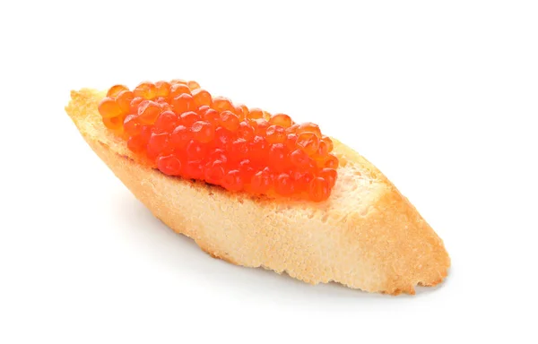 Sabrosa Bruschetta Con Caviar Rojo Sobre Fondo Blanco —  Fotos de Stock