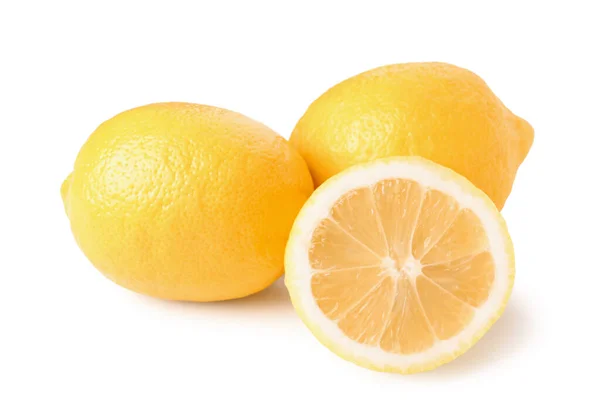 Whole Cut Fresh Lemons White Background — Stock Photo, Image