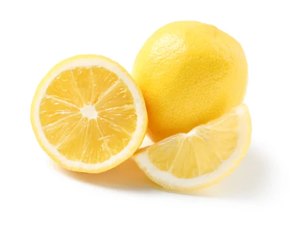 Whole Cut Fresh Lemons White Background — Stock Photo, Image