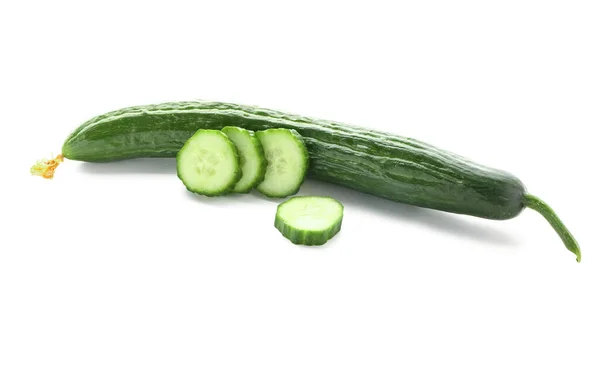 Fresh Cucumber Cut Slices Isolated White Background — Stock Photo, Image